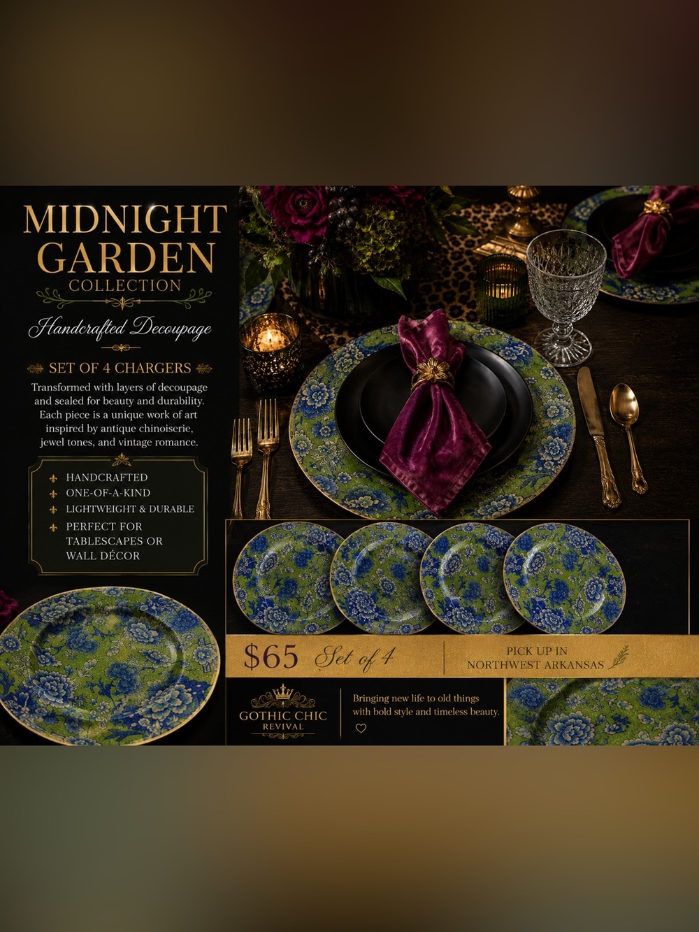 Green & Blue Floral Charger Plate - Set of 4